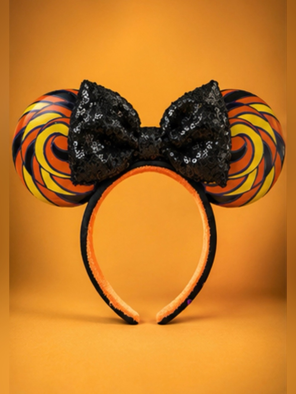 Disney Halloween Swirl Candy-theme Mickey Ears Headband with Black Sequin Bow